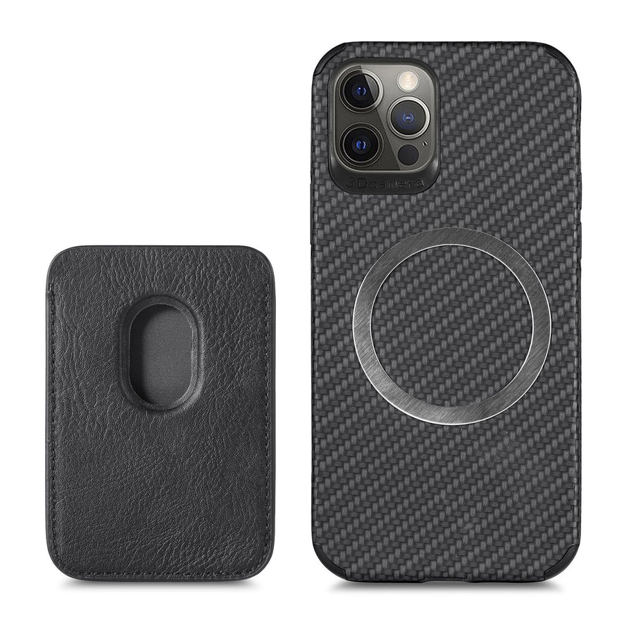 Étui de téléphone à motif fibre de carbone avec porte-cartes magnétique XR