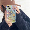 Retro Oil Painting Phone Case Blu-ray Flowers Shockproof Case For Iphone 13 12 13pro 14pro 13 Pro Max Silicone Phone Cover