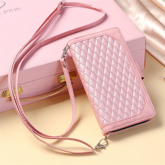 Crossbody Plaid Multi-functional Zipper Bag Mobile Phone Case