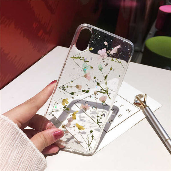 Small floral real flower anti-drop transparent protective cover