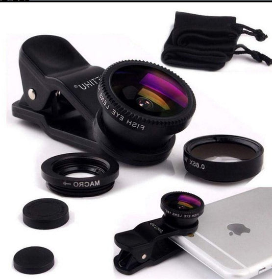 Universal Fisheye Lens 3 in 1 Mobile Phone Clip Lenses Fish