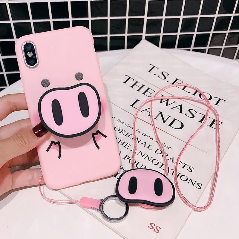 Kompatibel mit, lustige Cartoon-Schweinehülle für X XS Max XR Hülle für 7 6s 8 8 Plus, süße Nase, weiche Rückseite, Tier-Capa