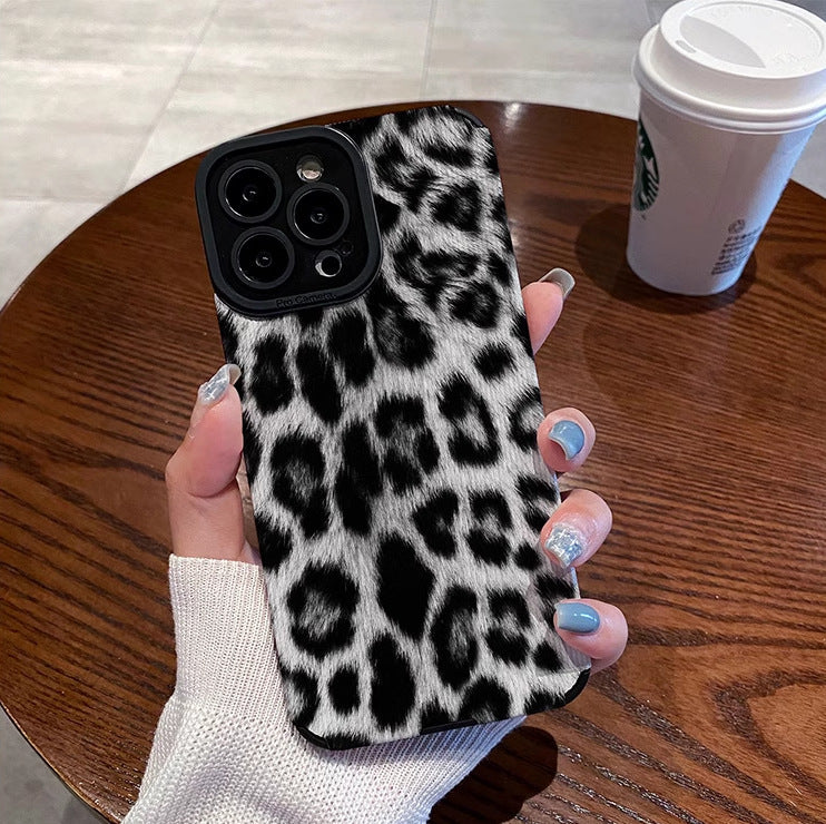 Schwarz-weiße Handyhülle mit Leopardenmuster 15 15PRO