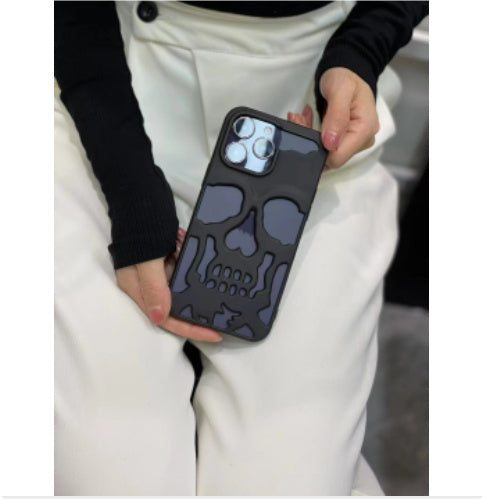 Luxuriöse 3D-Totenkopf-Telefonhülle, atmungsaktiv, glänzend, ausgehöhlt, Gold-Metallic-Farbe