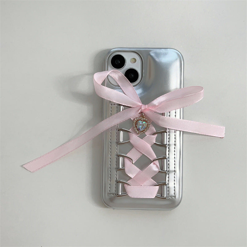 Electroplating Air Cushion Silver Phone Case Shoelace Bow Protective Cover