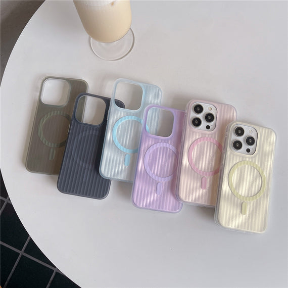 Skin-sensitive Color Corrugated Stripe Magnetic Phone Case