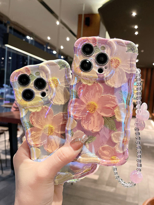 Oil Painting Flower Lanyard Phone Case