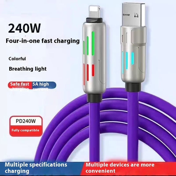 240W Light Column Four-in-one Colorful Indicator Light Mobile Phone Charging Cable