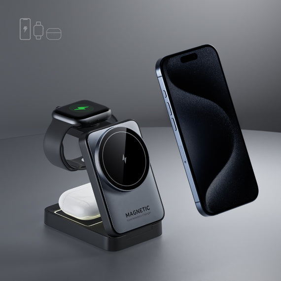 Folding Magnetic Three-in-one Wireless Charger 15W Fast Charge Multifunction Bracket