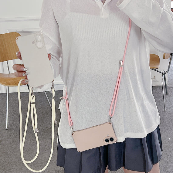 Étui souple en silicone liquide avec cordon croisé à quatre coins