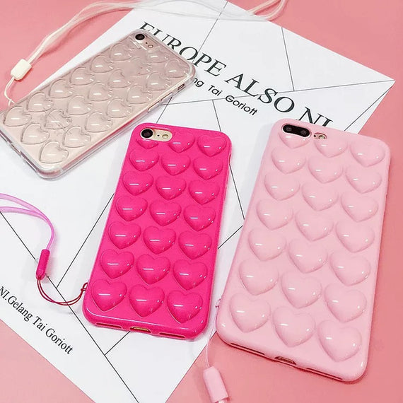 Peach Heart Phone Case Silicone Lanyard Protective Cover