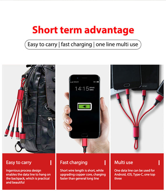 Keychain Three-in-one Data Cable Three-head Charging Cable