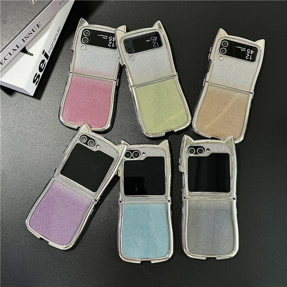 Electroplating Cat Ear Gradient Folding Phone Case