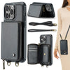 Wallet Case with Card Holder for iPhone 16 15 14 13 12 11ProMax RFID Blocking PU Leather Folio Shockproof Cover Strap Zipper