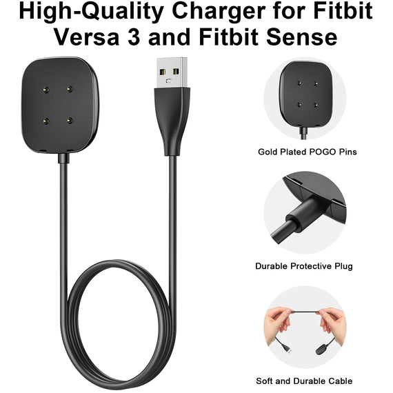 Charger for Fitbit Versa 3 & 4/ Sense 1 & 2 Charging Cable Replacement USB Cord Dock Adapter Magnetic 3.3ft Smartwatch Accessory