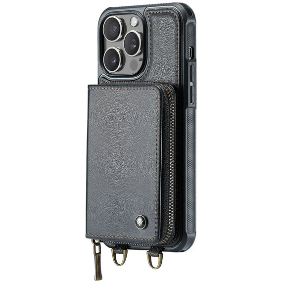 Wallet Case with Card Holder for iPhone 16 15 14 13 12 11ProMax RFID Blocking PU Leather Folio Shockproof Cover Strap Zipper