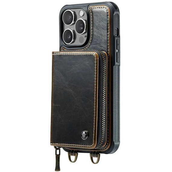 Wallet Case with Card Holder for iPhone 16 15 14 13 12 11ProMax RFID Blocking PU Leather Folio Shockproof Cover Strap Zipper