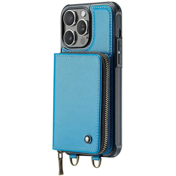 Wallet Case with Card Holder for iPhone 16 15 14 13 12 11ProMax RFID Blocking PU Leather Folio Shockproof Cover Strap Zipper