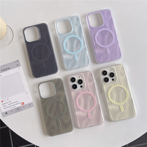 Skin-sensitive Color Corrugated Stripe Magnetic Phone Case