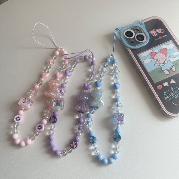 Square Cartoon Bear Mobile Phone Chain Hanging Ornaments